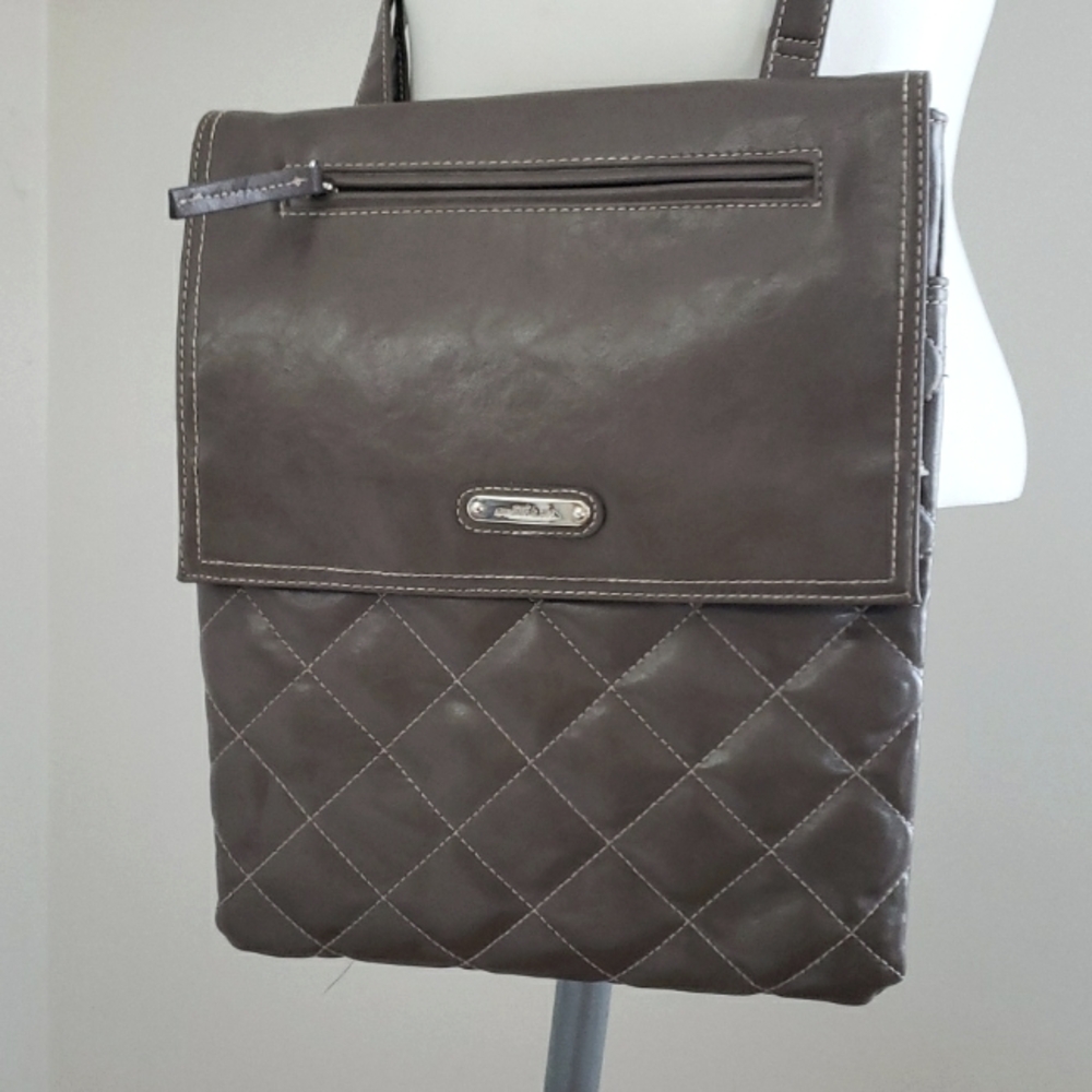 EMILIE M. Faux Leather cappuccino brown quilted Messenger Purse Bag